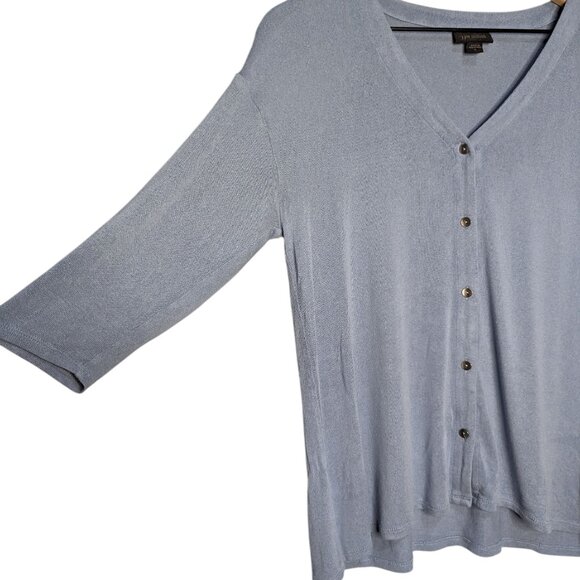 J Jill Wearever Cardigan Small Light Blue Rayon Blend 3/4 Sleeve Button V-Neck - Picture 2 of 5